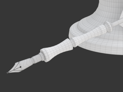 Quill Pen with Inkwell 3D Model