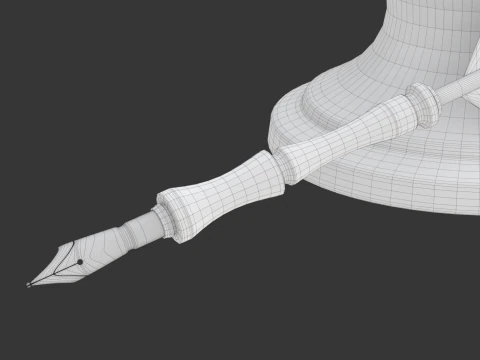 Quill Pen with Inkwell 3D Model