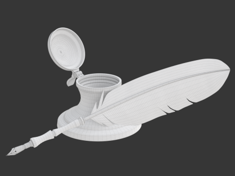 Quill Pen with Inkwell 3D Model