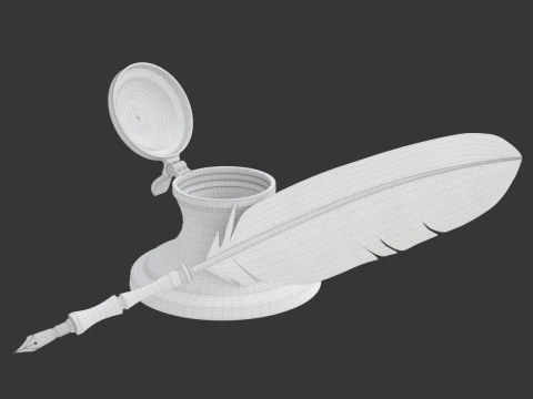Quill Pen with Inkwell 3D Model