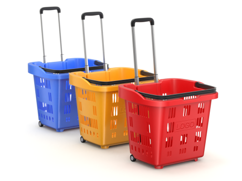 Rolling Shopping Basket Model 3D