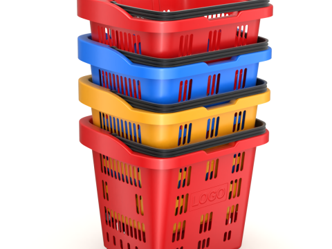 Rolling Shopping Basket Model 3D