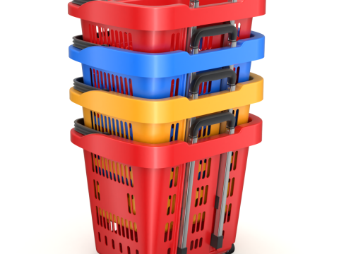 Rolling Shopping Basket Model 3D