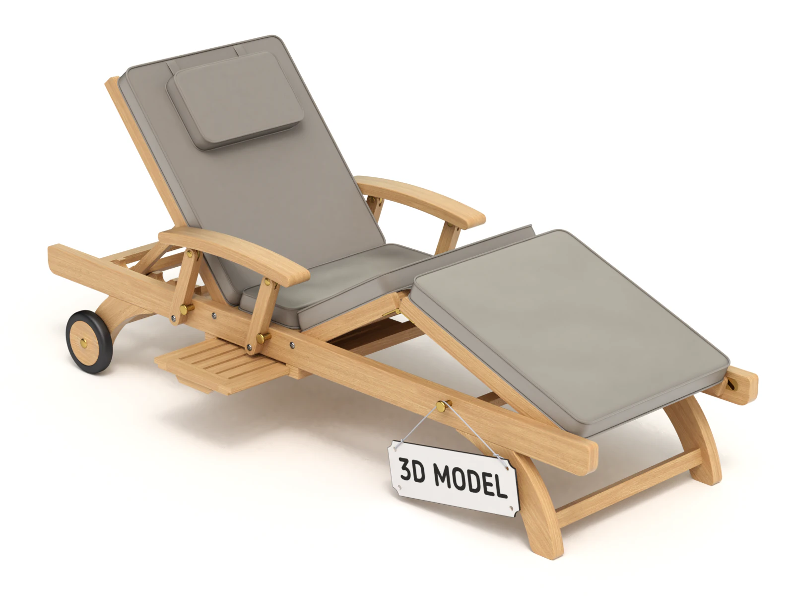 Wooden Sun Lounger 3D Model .c4d .max .obj .3ds .fbx .stl .blend 