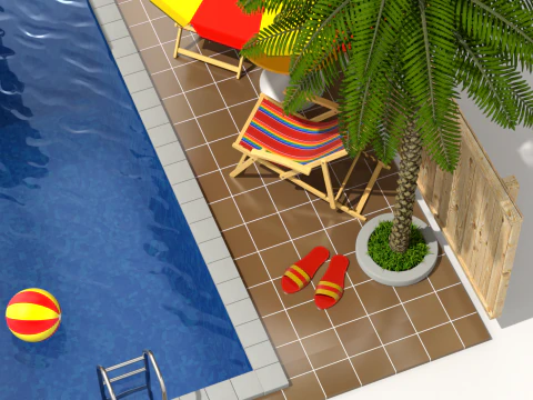 Сцена біля басейну 3D Модель