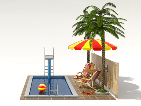 Сцена біля басейну 3D Модель