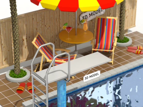 Сцена біля басейну 3D Модель