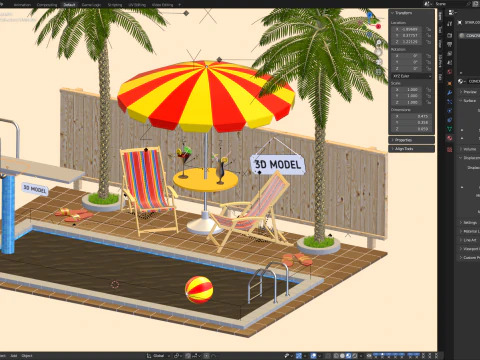 Сцена біля басейну 3D Модель