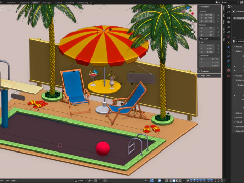 Сцена біля басейну 3D Модель
