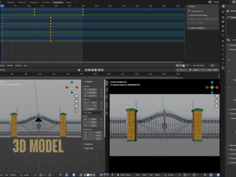 鉄の門を開くアニメーション 3Dモデル