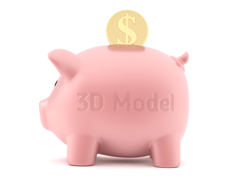 Piggy Bank With Gold Coin 3D Модель