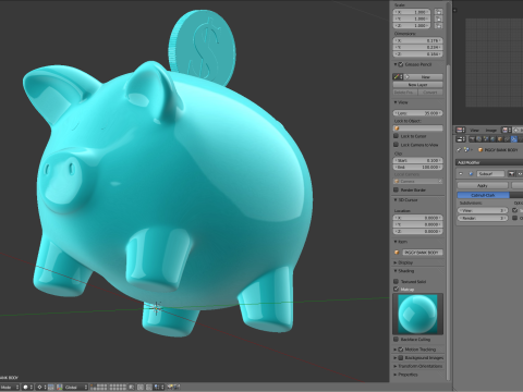 Piggy Bank With Gold Coin 3D Модель