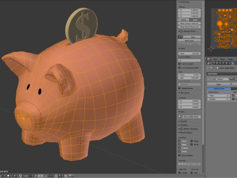 Piggy Bank With Gold Coin 3D Модель