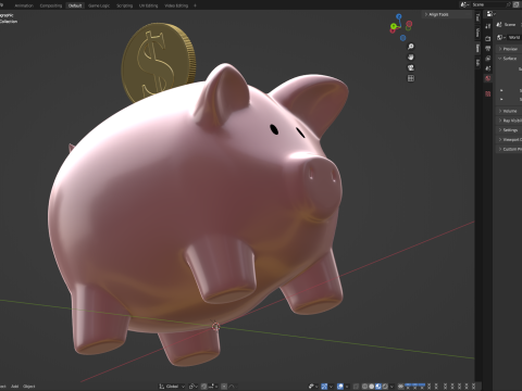 Piggy Bank With Gold Coin 3D Модель