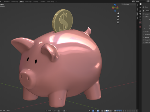 Piggy Bank With Gold Coin 3D Модель