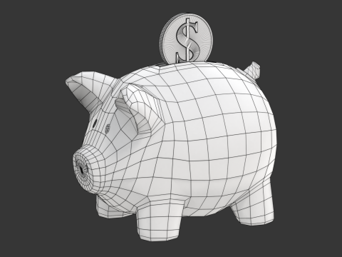Piggy Bank With Gold Coin 3D Модель