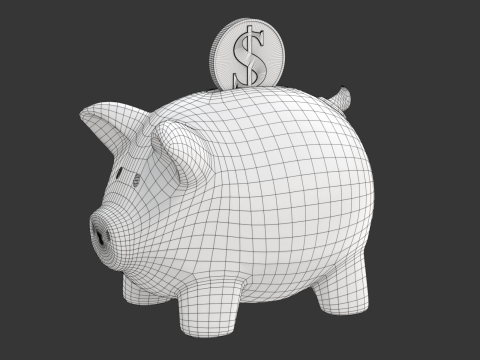 Piggy Bank With Gold Coin 3D Модель