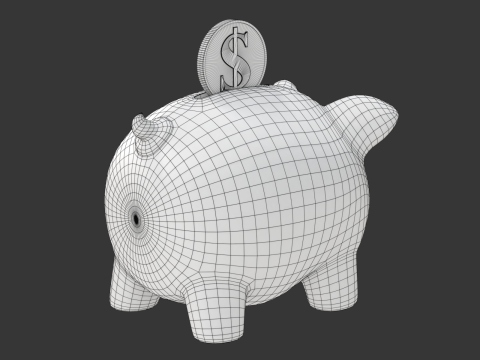 Piggy Bank With Gold Coin 3D Модель