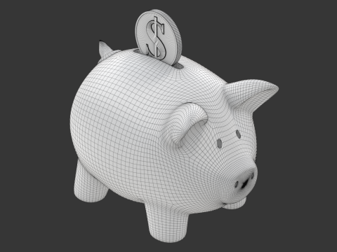 Piggy Bank With Gold Coin 3D Модель