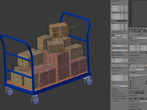 Carrinho de armaz&eacute;m com pacote embrulhado Modelo 3D