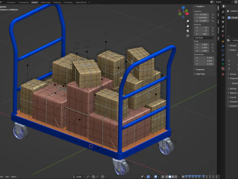 Carrinho de armaz&eacute;m com pacote embrulhado Modelo 3D
