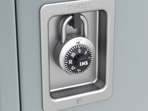 Metal Locker With Padlock Model 3D