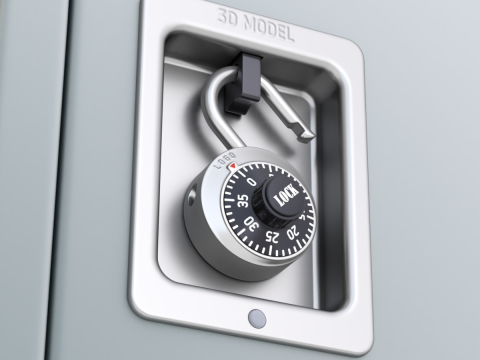 Metal Locker With Padlock Model 3D