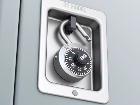 Metal Locker With Padlock 3D Model