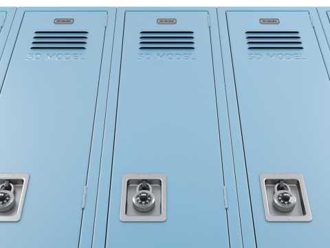 Metal Locker With Padlock Model 3D
