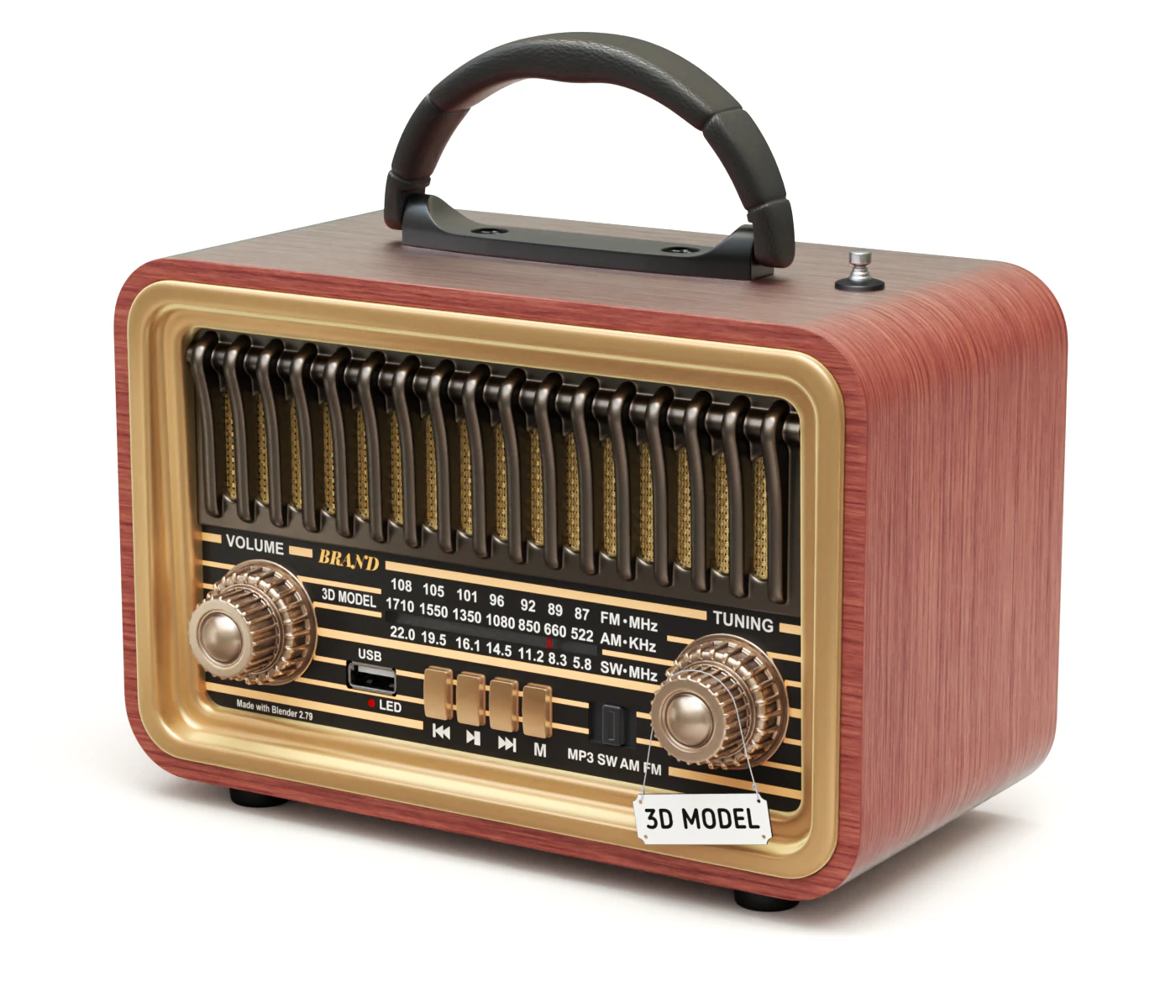 Miniradio retrò Modello 3D .c4d .max .obj .3ds .fbx .stl .blend