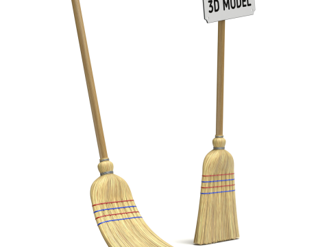 Straw Broom with Dustpan Model 3D