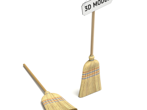 Straw Broom with Dustpan Modèle 3D
