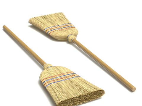Straw Broom with Dustpan 3D Model