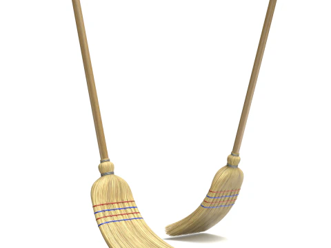 Straw Broom with Dustpan 3D Model
