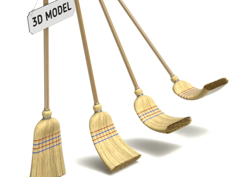 Straw Broom with Dustpan 3D Model
