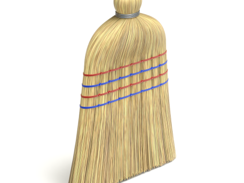 Straw Broom with Dustpan Modèle 3D