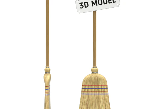Straw Broom with Dustpan 3D Model
