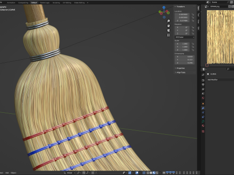 Straw Broom with Dustpan Modèle 3D