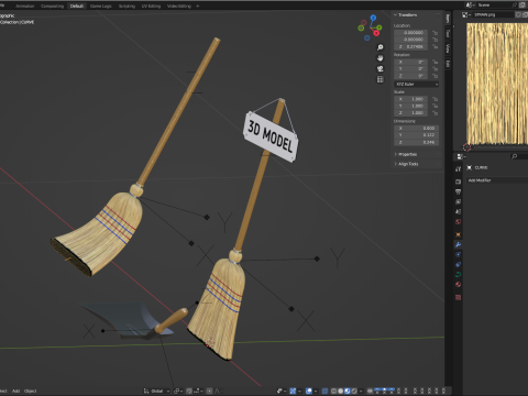 Straw Broom with Dustpan Modèle 3D