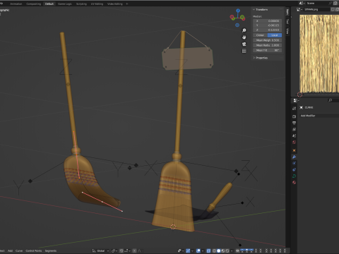 Straw Broom with Dustpan Modèle 3D