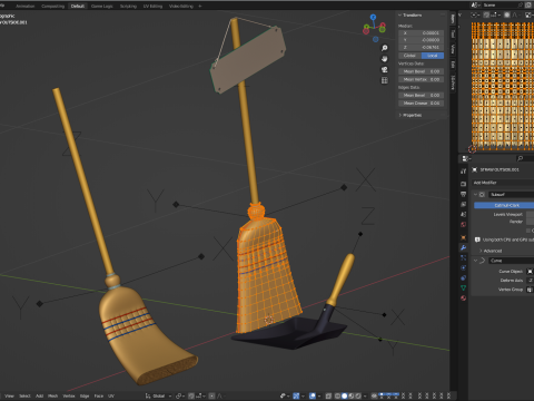 Straw Broom with Dustpan Modèle 3D