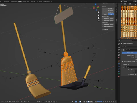 Straw Broom with Dustpan 3D Model