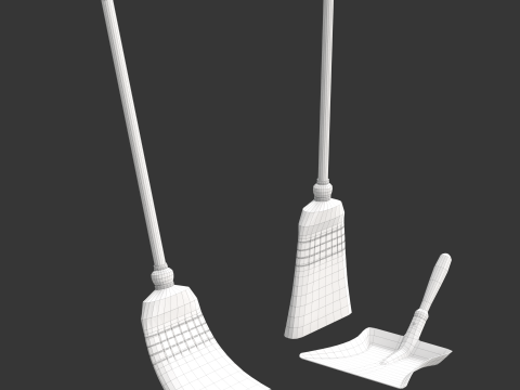 Straw Broom with Dustpan Modèle 3D