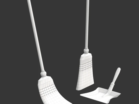 Straw Broom with Dustpan 3D Model