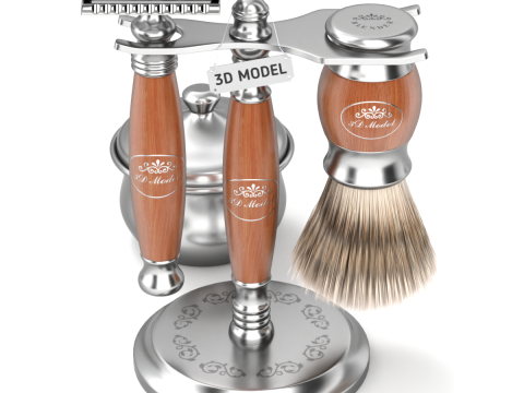 Shaving Kit with Wooden Handles Model 3D