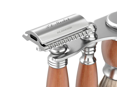 Shaving Kit with Wooden Handles 3D Model