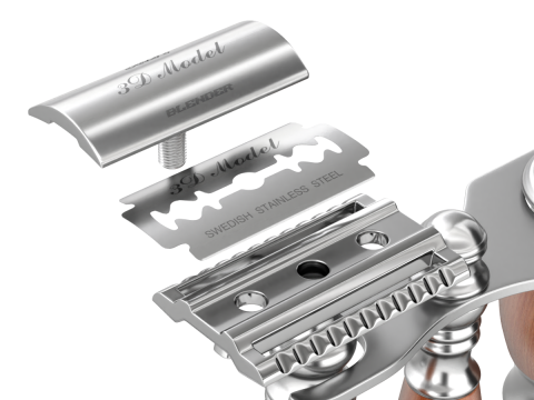 Shaving Kit with Wooden Handles Model 3D