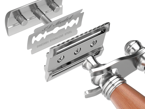 Shaving Kit with Wooden Handles Model 3D