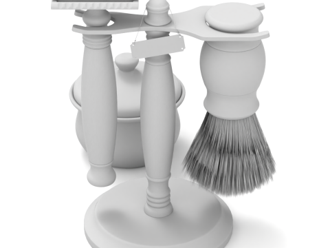 Shaving Kit with Wooden Handles Model 3D