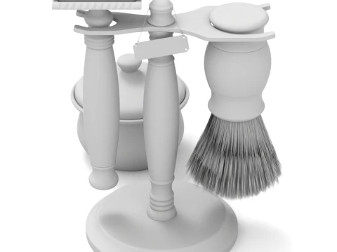 Shaving Kit with Wooden Handles 3D Model